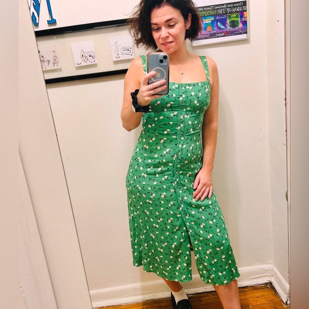 Reformation Green Floral Midi Dress